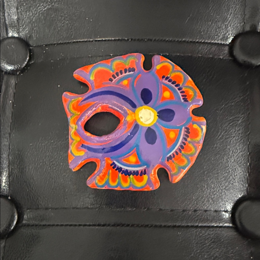 Mexico Talavera Sand Dollar Burnt Orange & Purple Hand Painted Mexican Floral